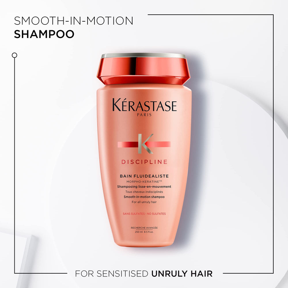 KÉRASTASE Discipline Fluidealiste shampoo being poured for gentle cleansing