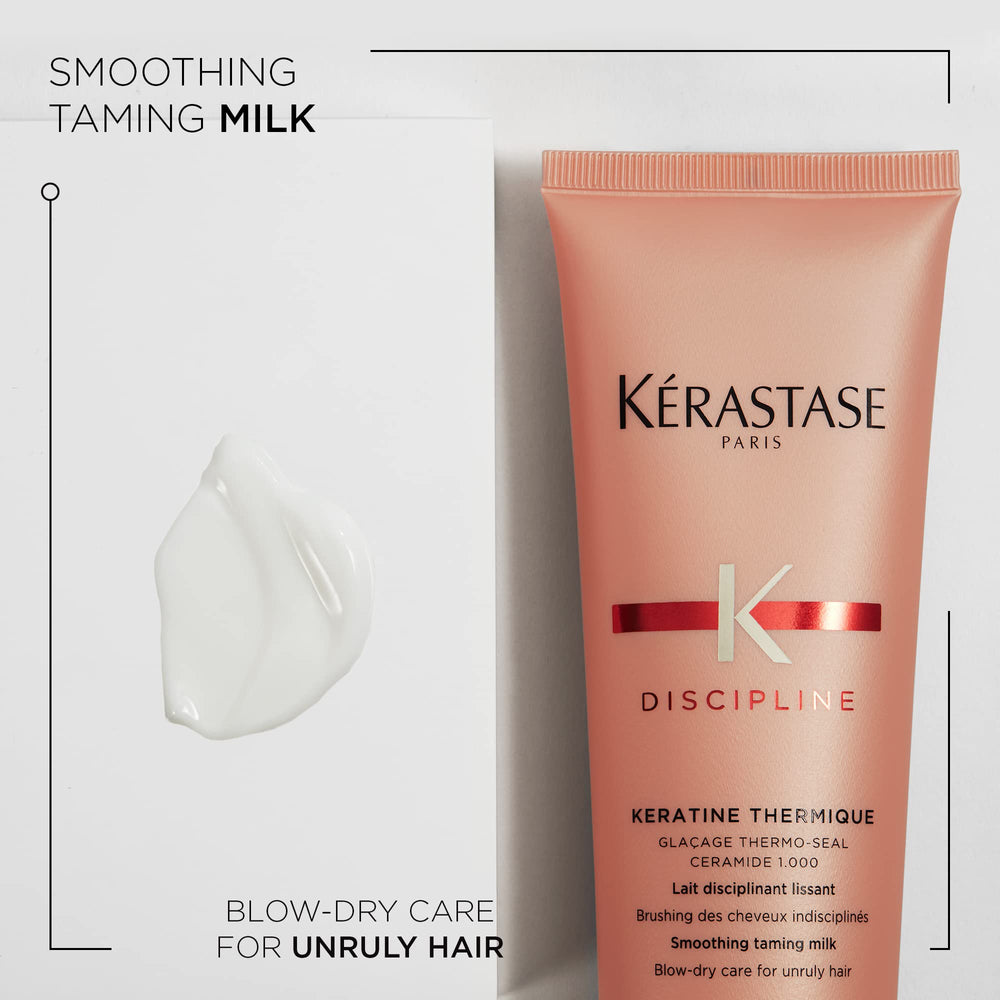 Kérastase Discipline Keratine Thermique tube shows easy application for smooth styling