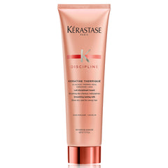 Kérastase Discipline Keratine Thermique bottle demonstrates heat protection and frizz control