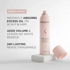 KÉRASTASE Fresh Affair spray on roots demonstrating oil-absorption between washes.