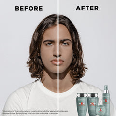 Kerastase Genesis Homme hair close-up illustrates thicker-looking strands.