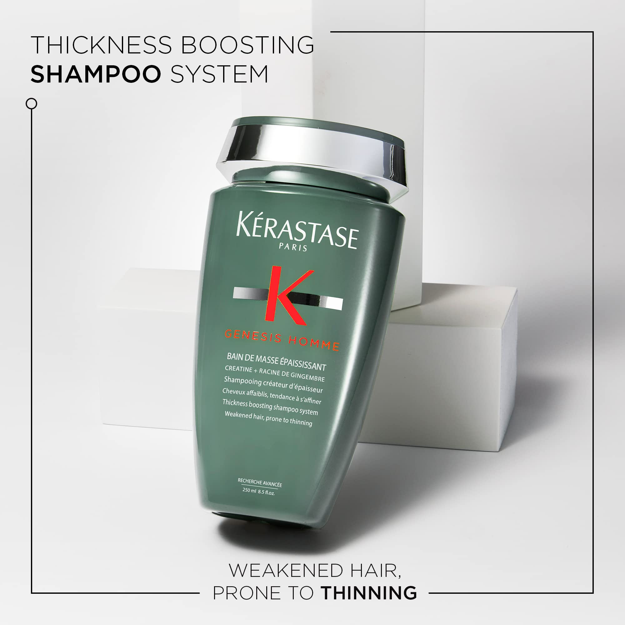 Kerastase Genesis Homme shampoo lather shows cleansing action on hair.