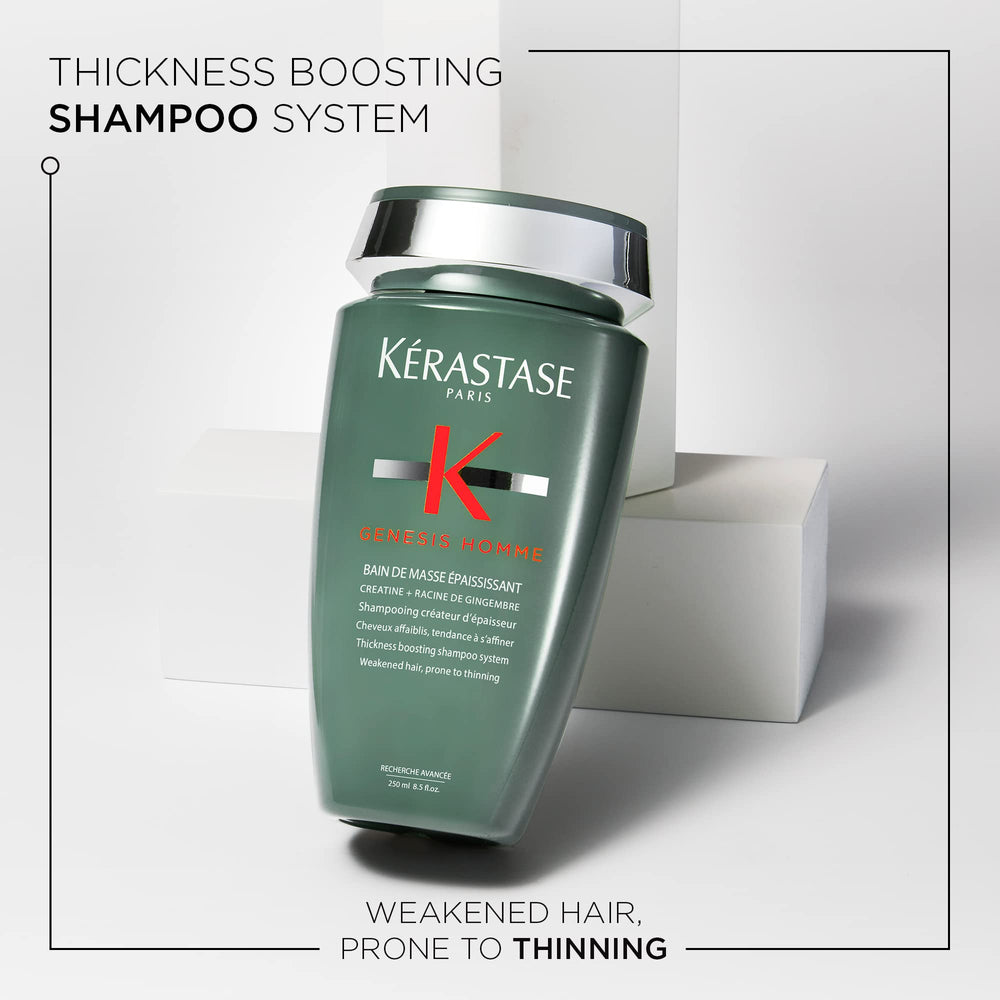 Kerastase Genesis Homme shampoo lather shows cleansing action on hair.
