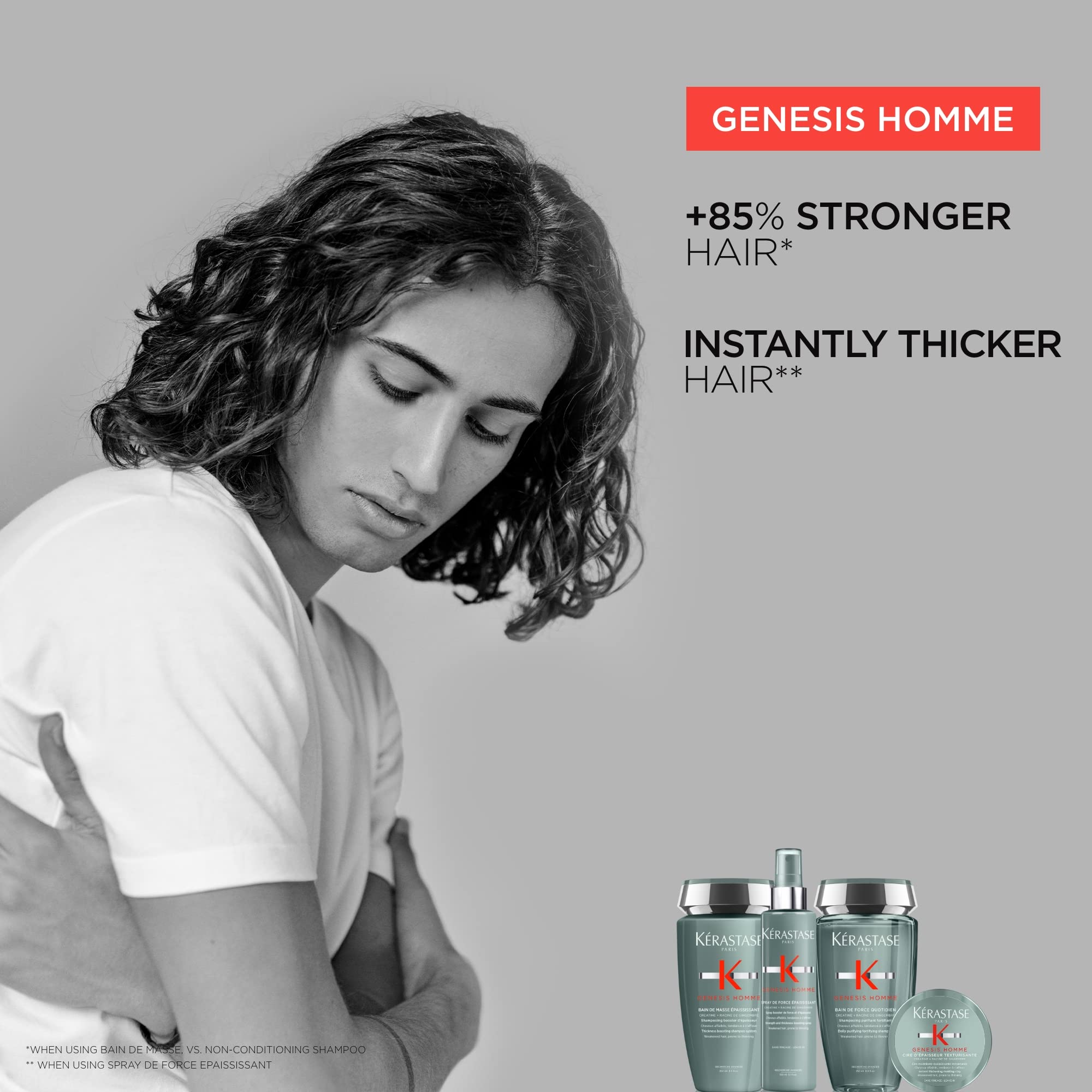 KÉRASTASE Genesis Homme wax on hands being warmed for easy application.