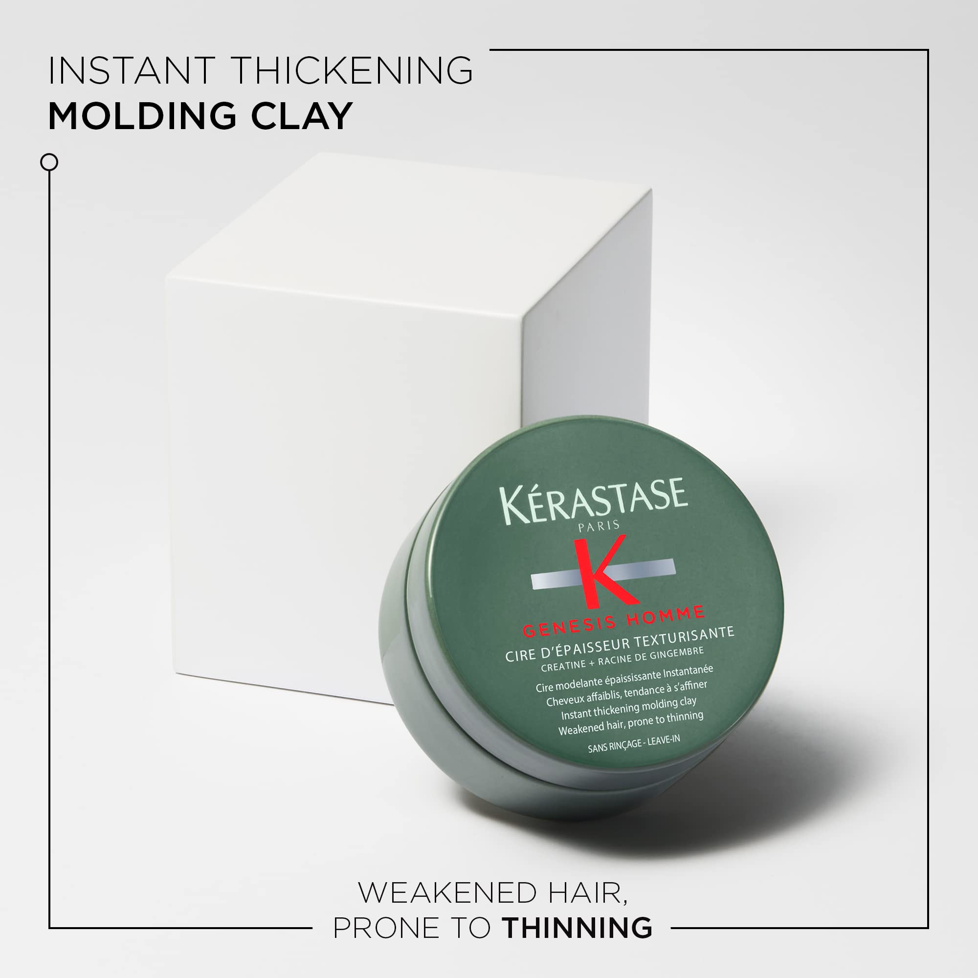 KÉRASTASE Genesis Homme wax adds visible volume to styled hair.