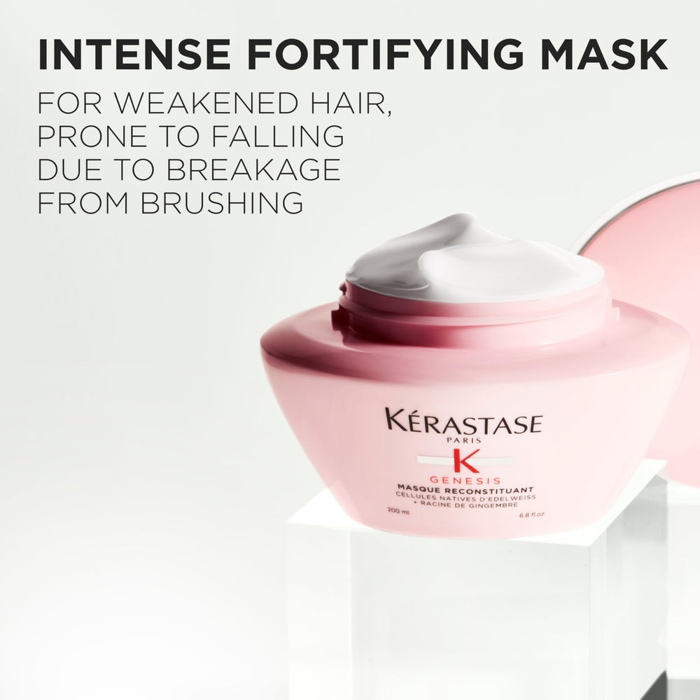 KÉRASTASE Genesis mask ingredients ginger and edelweiss promote strengthened hair fibers.