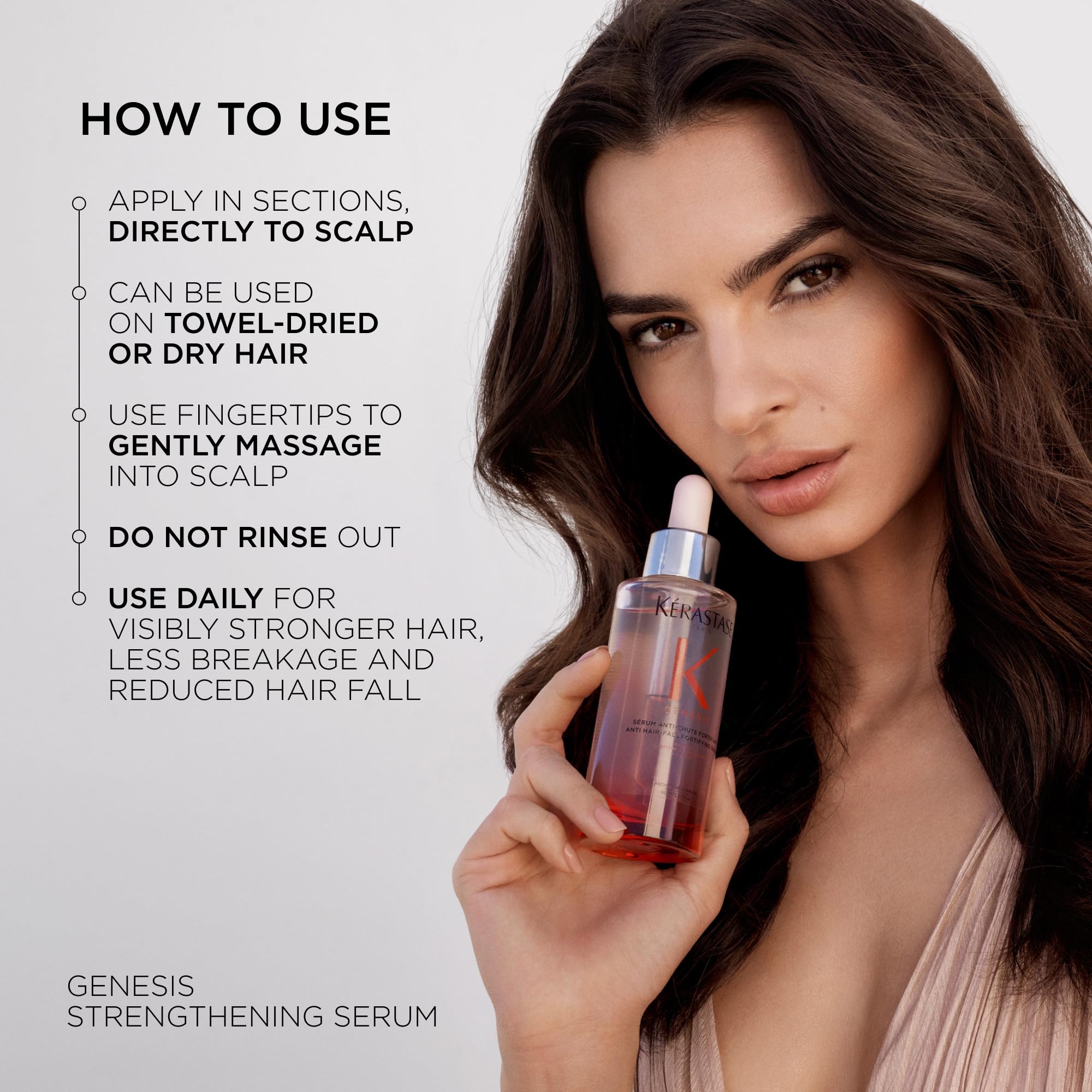 Genesis serum on dry scalp during massage for lightweight residue-free conditioning