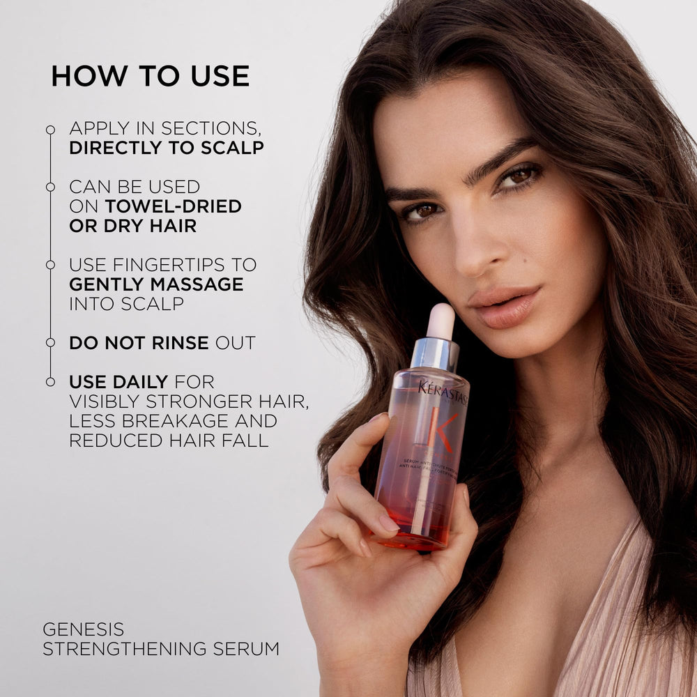 Genesis serum on dry scalp during massage for lightweight residue-free conditioning