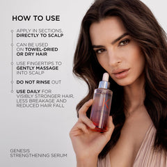 Genesis serum on dry scalp during massage for lightweight residue-free conditioning