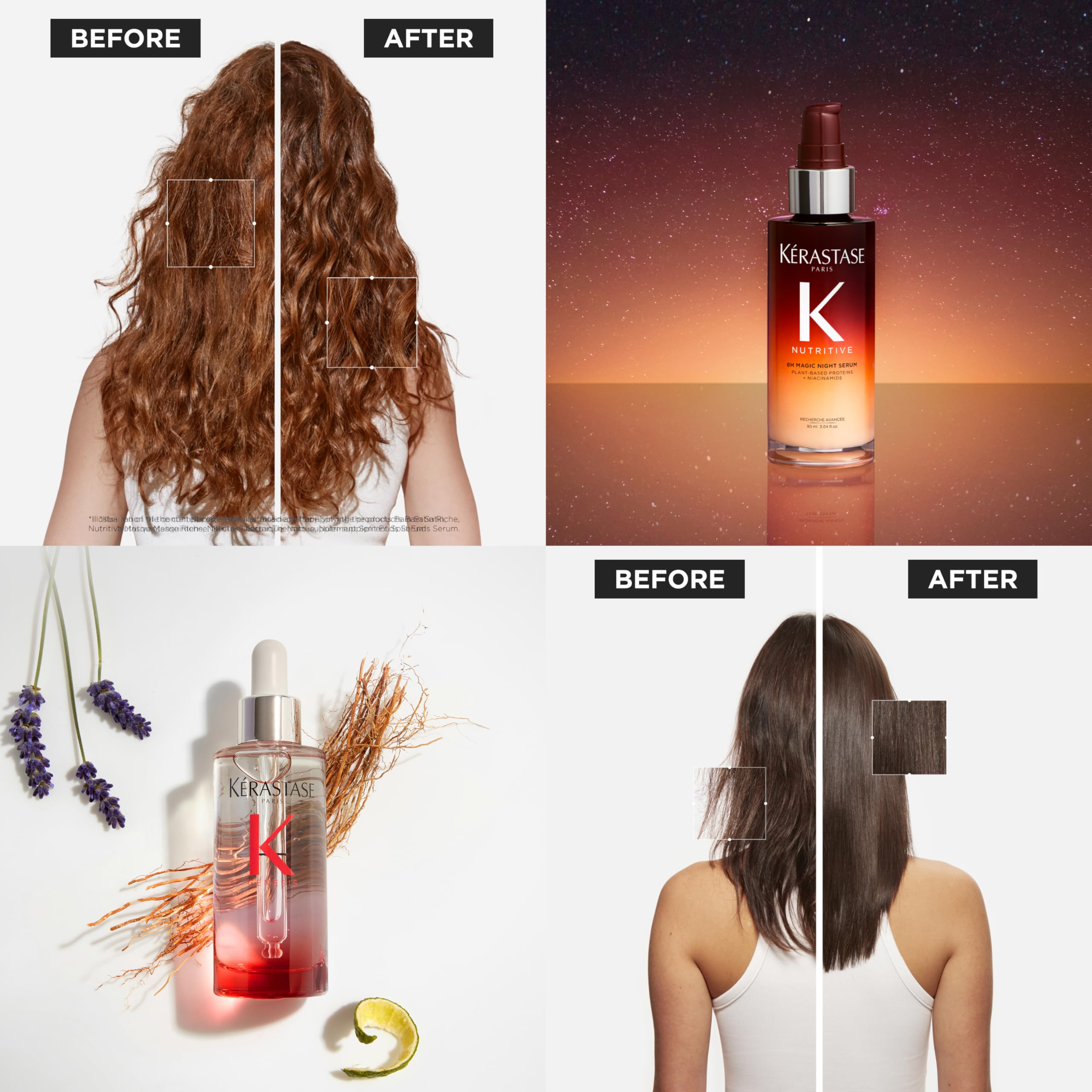KÉRASTASE Genesis serum applicator close-up showing precise scalp treatment for strength