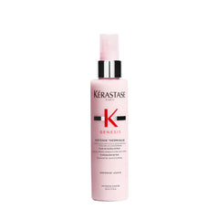 Kerastase Genesis Thermique bottle close-up highlighting heat protection for fragile hair.