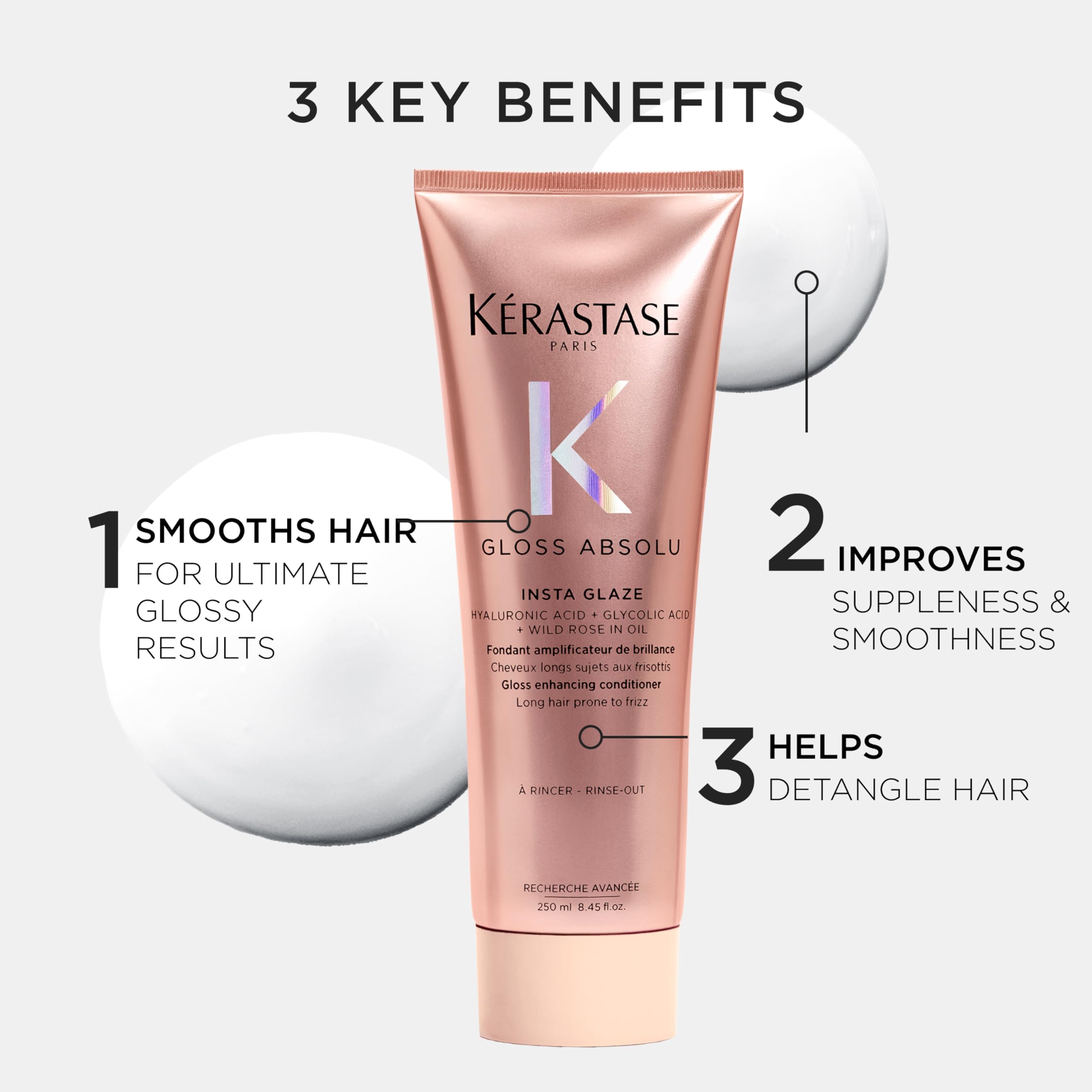 Kerastase Gloss Absolu 4-day smoothness image suggests long-lasting frizz control.