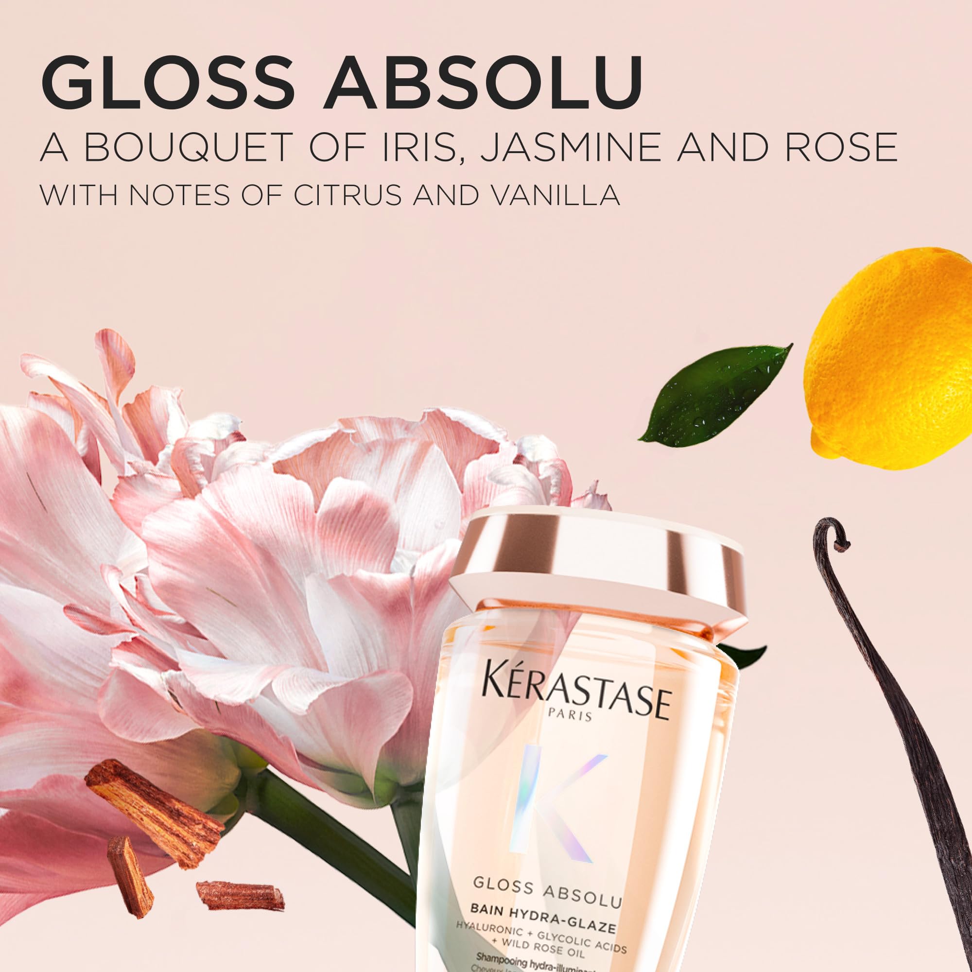 KÉRASTASE Gloss Absolu bottle sits on a bathroom counter for daily routine.