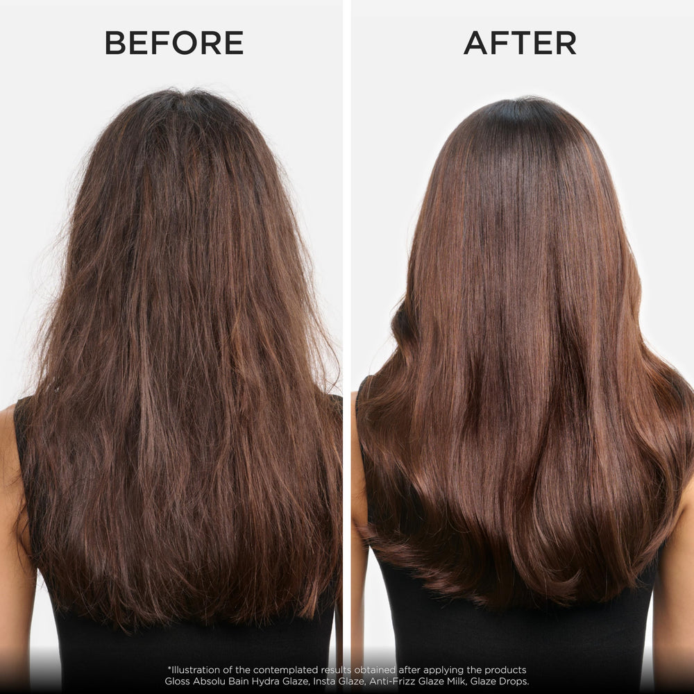 Pouring conditioner from Kerastase Gloss Absolu bottle illustrating creamy formula