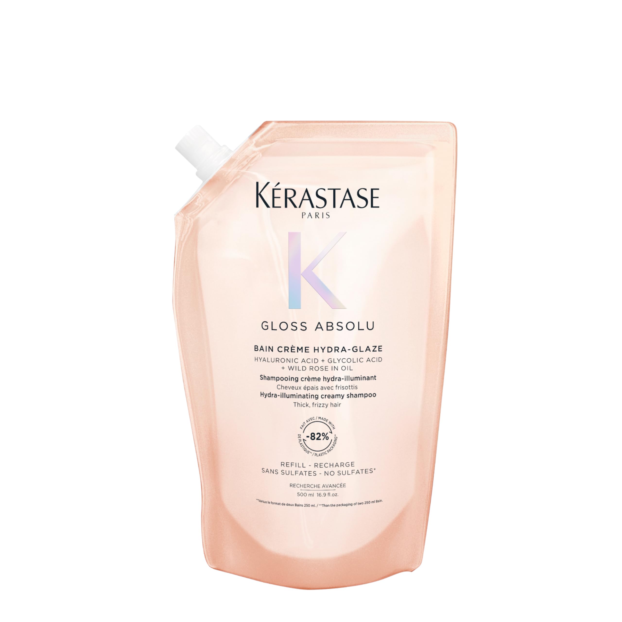 KÉRASTASE refill pouch front packaging showing product identity and sustainable benefit