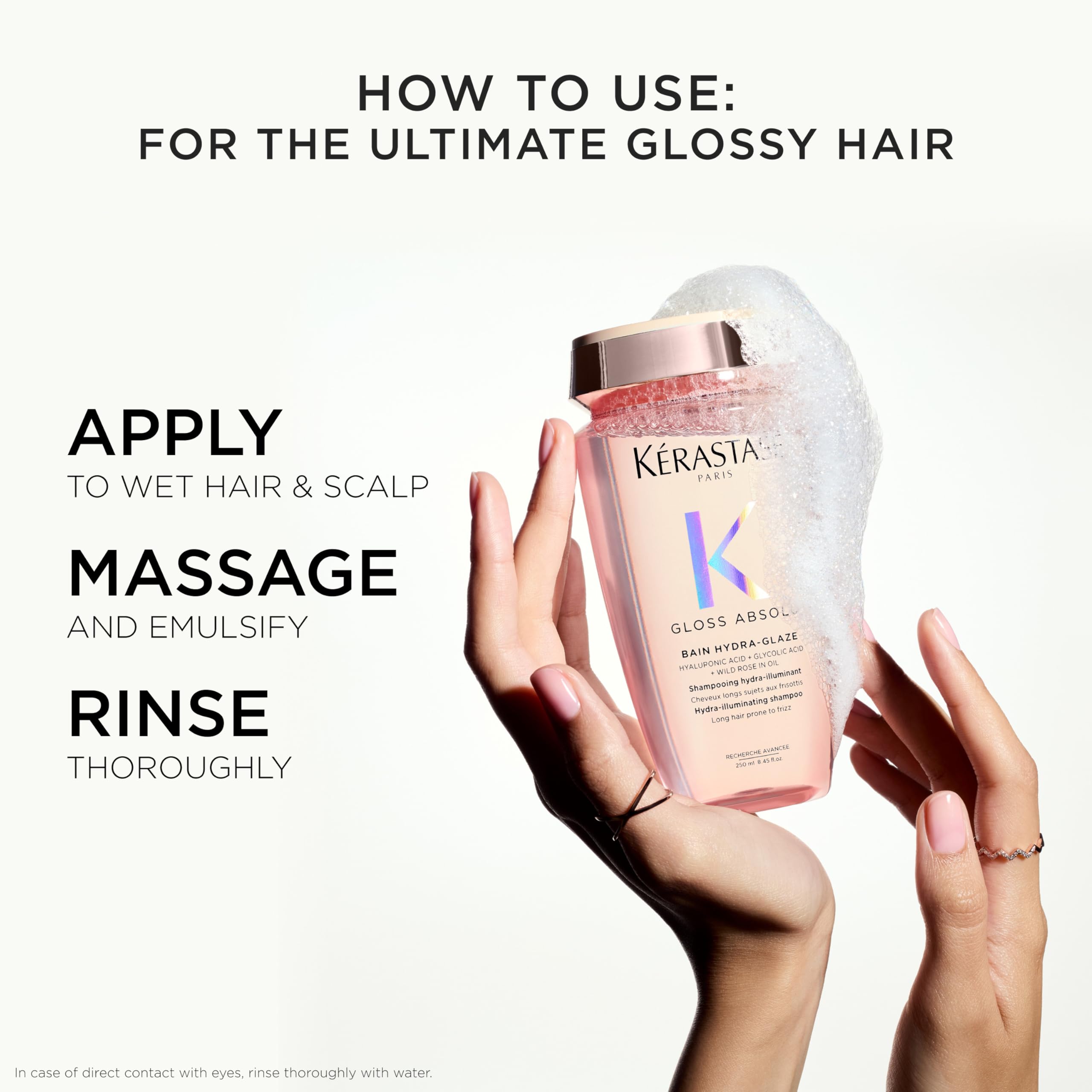 Kerastase Gloss Absolu wet hair close-up emphasizing tightened cuticles.