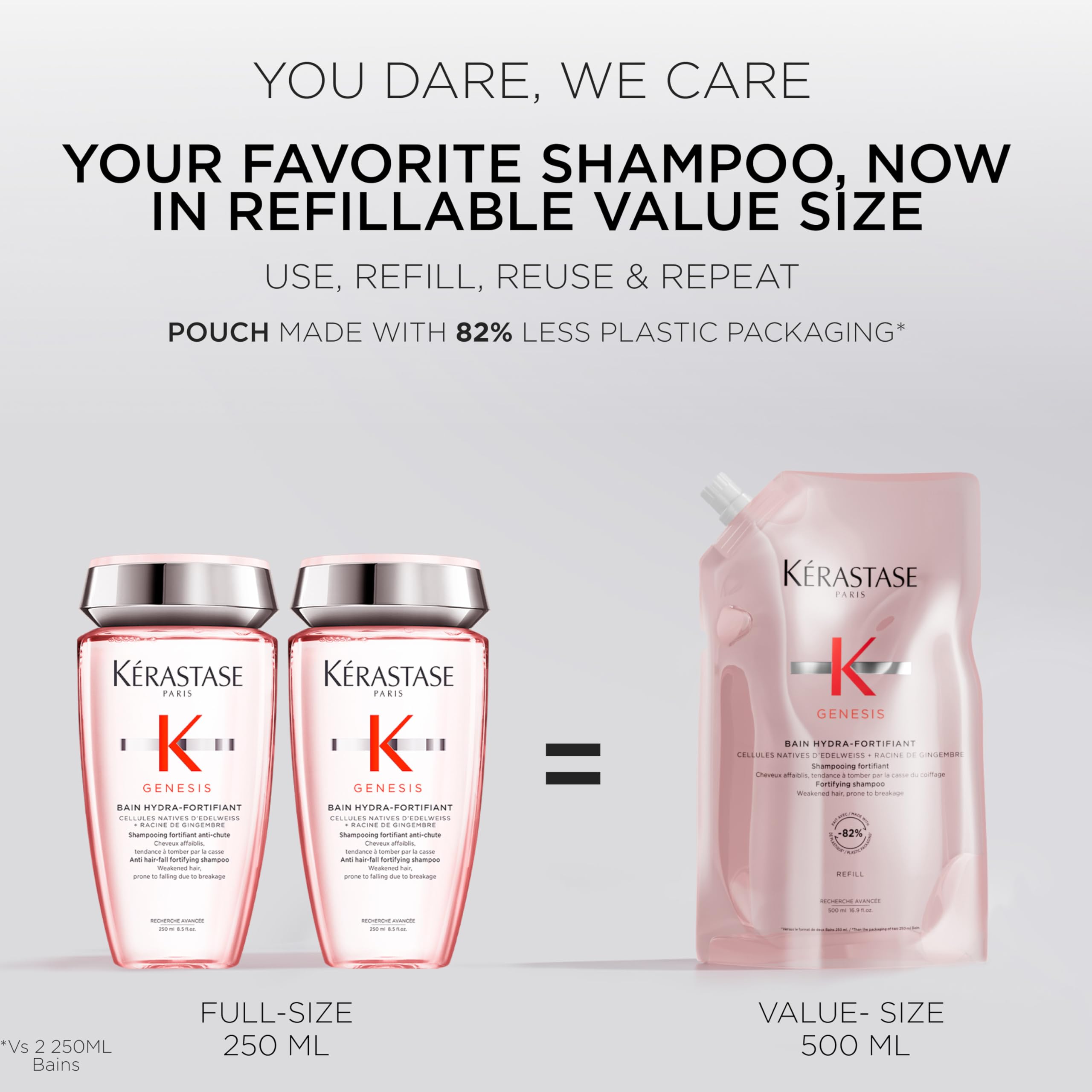 KÉRASTASE refill being poured highlighting convenient refill benefit