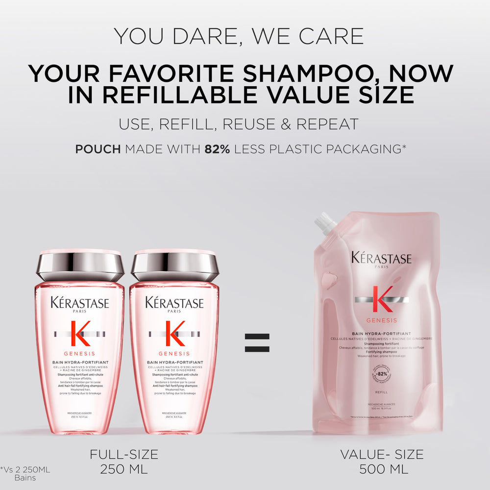 KÉRASTASE refill being poured highlighting convenient refill benefit