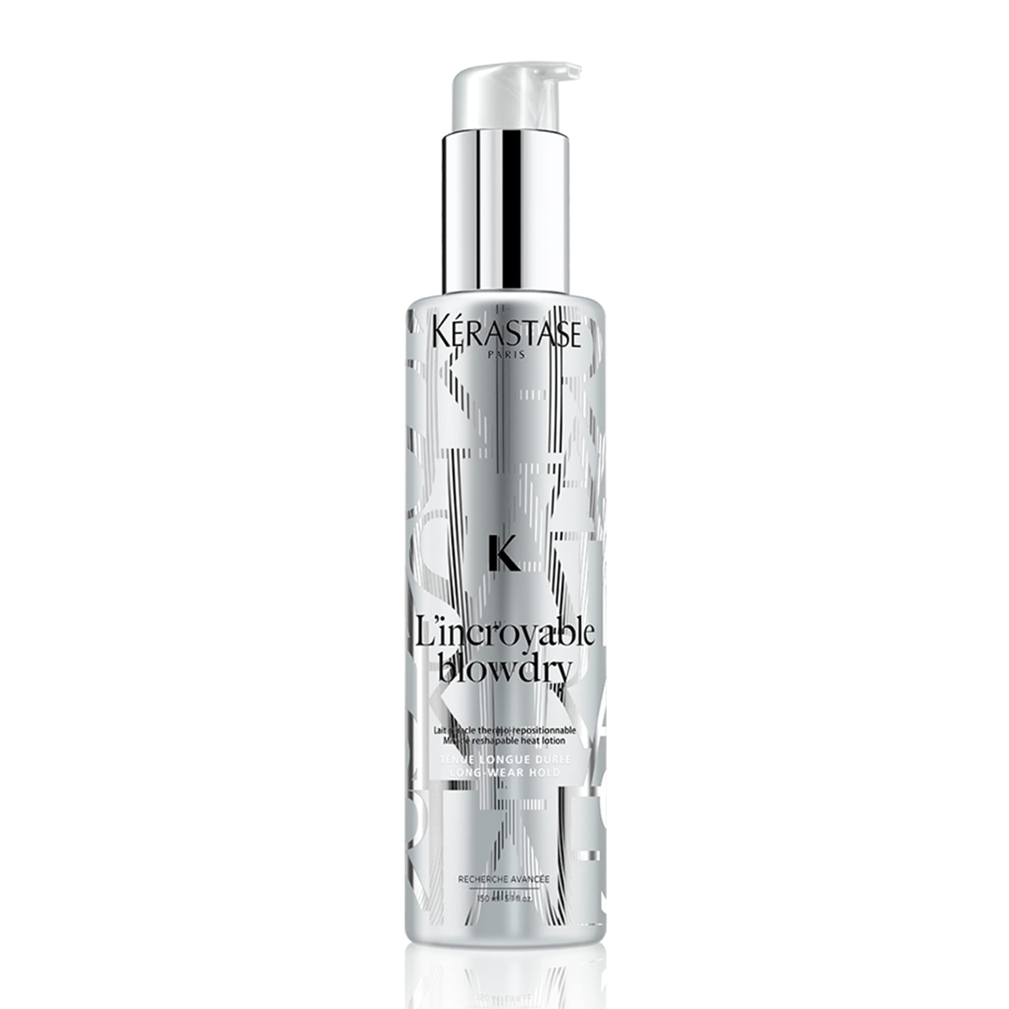 Kérastase L'incroyable Blowdry Serum bottle demonstrates heat protection for flawless blowouts.