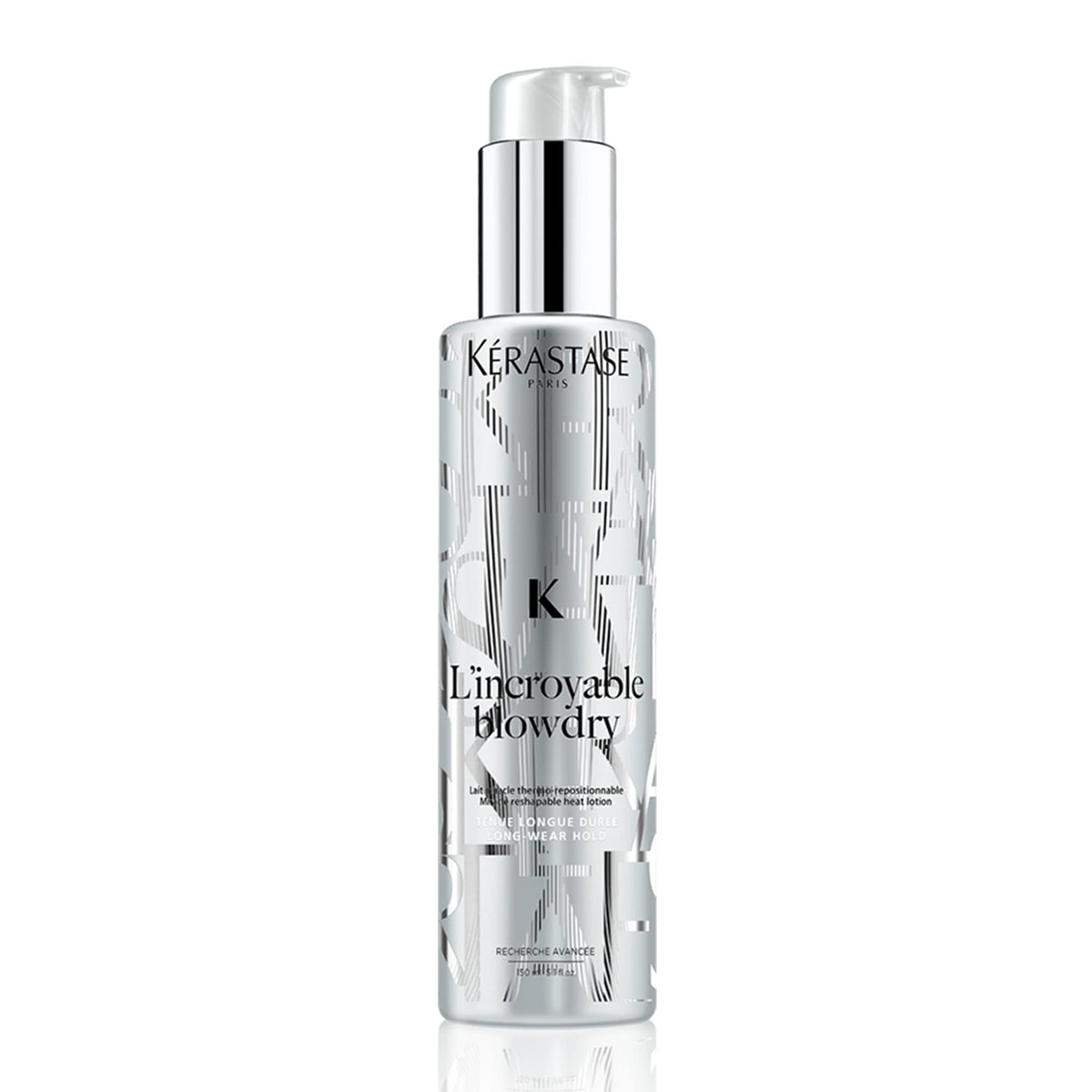 Kérastase L'incroyable Blowdry Serum bottle demonstrates heat protection for flawless blowouts.