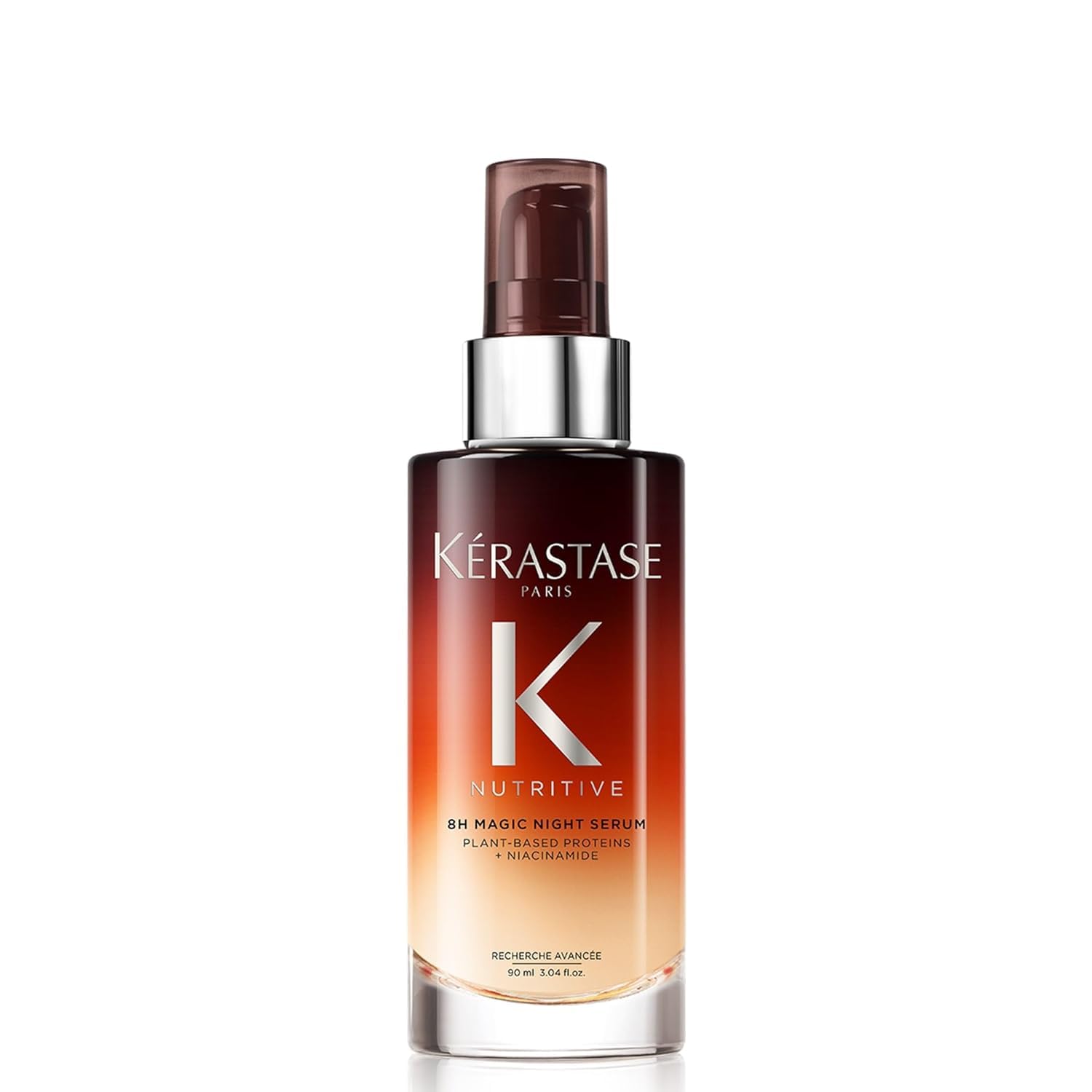 Kérastase Nutritive 8H Magic Night Serum bottle on vanity for overnight nourishment.