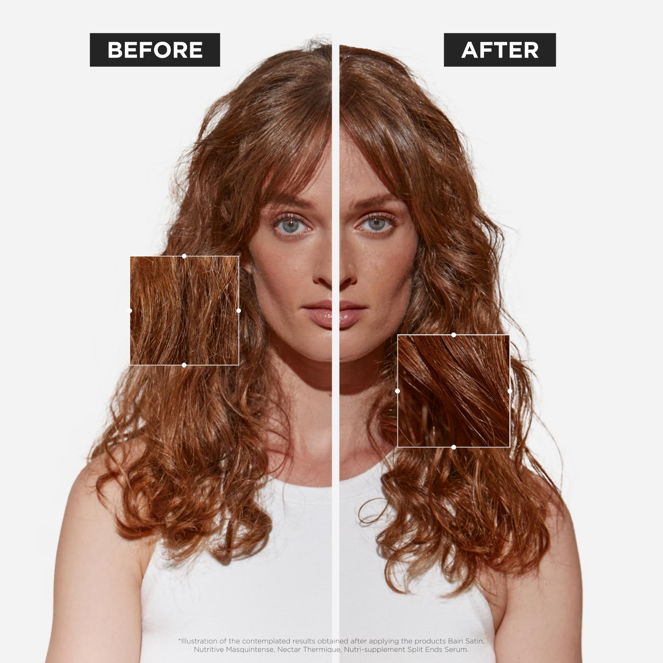 Kérastase Nutritive 8H Night Serum applied to hair lengths for detangling.