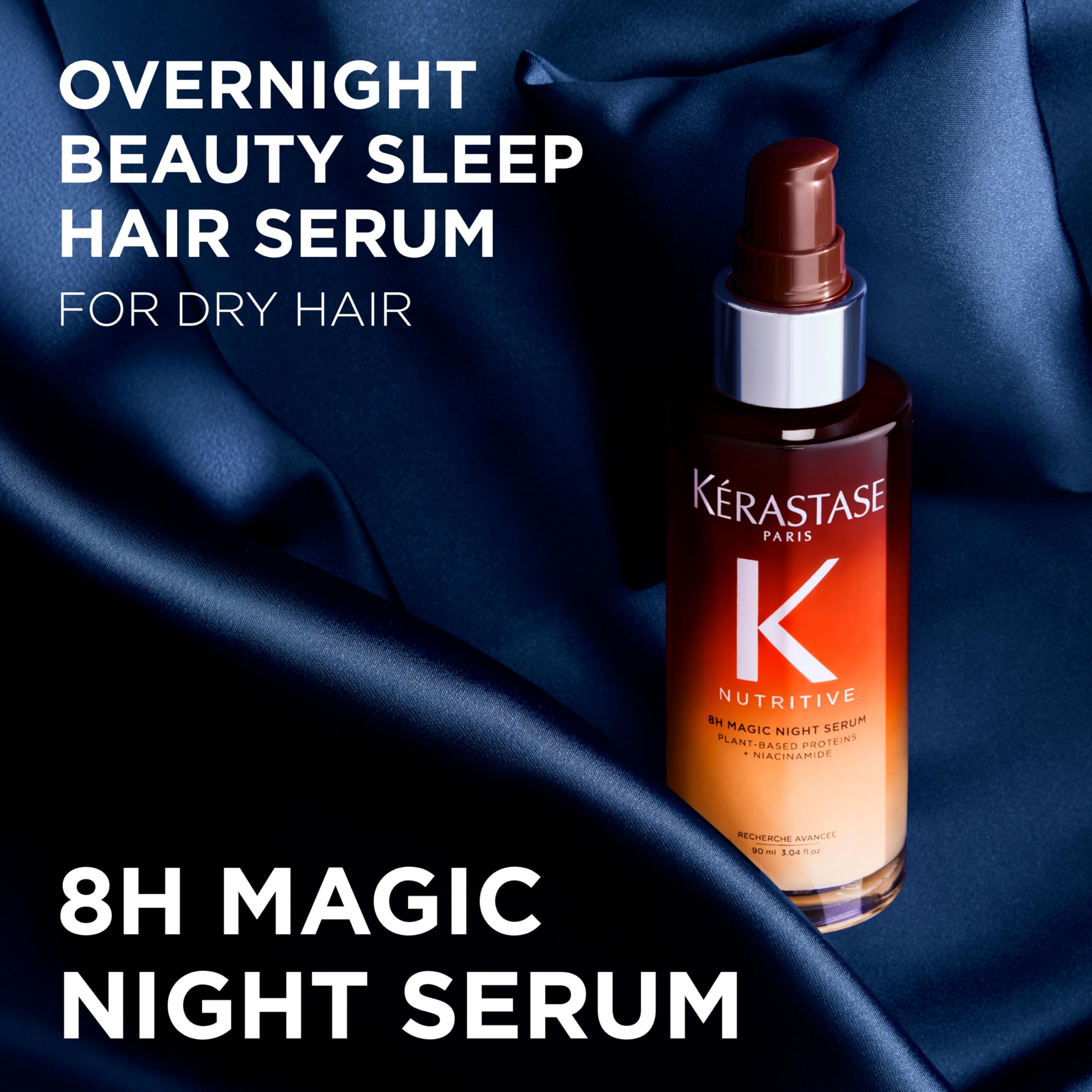 Kérastase Nutritive 8H Magic Night Serum plant-based proteins close-up.