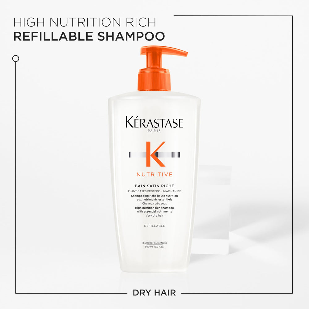 Kérastase Nutritive Bain Satin Riche hair close-up showing sleek shine and hydration