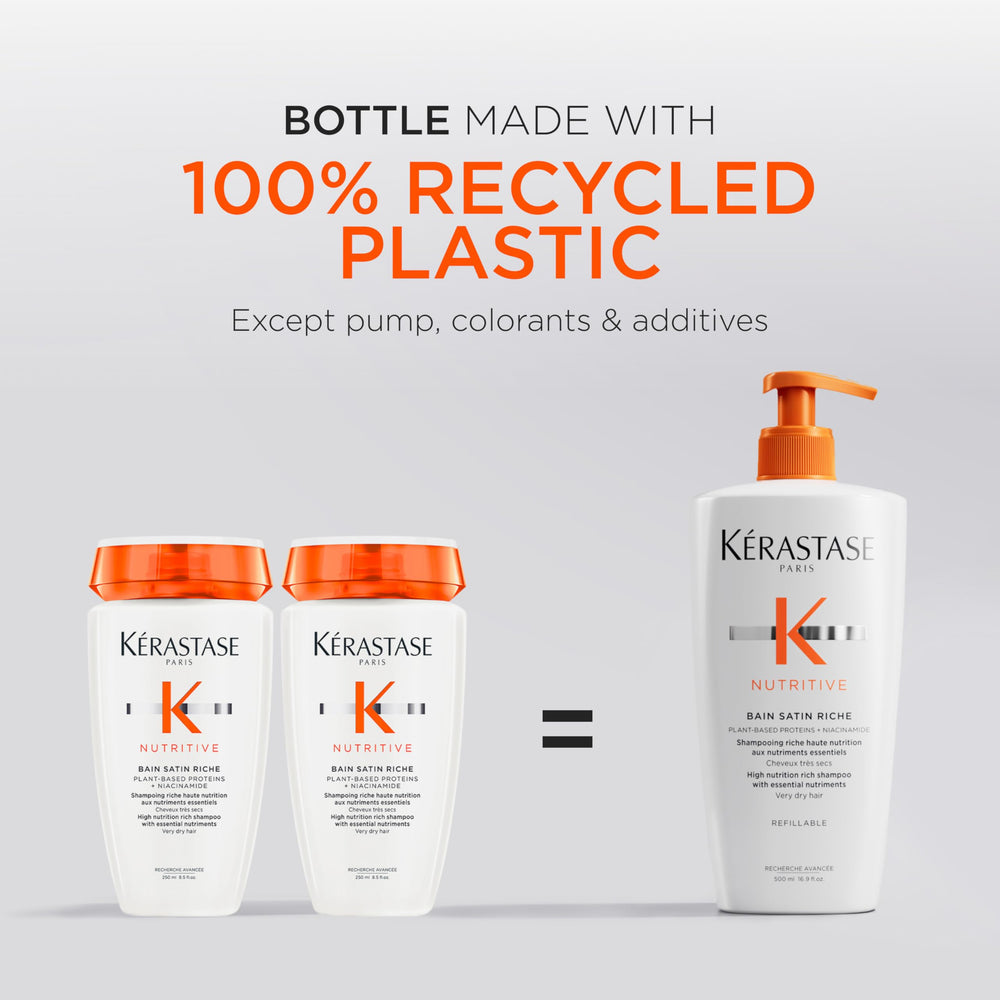 Kérastase Bain Satin Riche applied to hair shows improved shine and smoothness