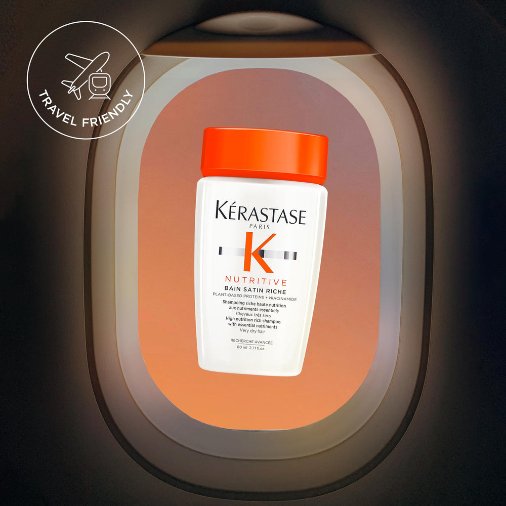 Kérastase Nutritive Bain Satin Riche travel-friendly bottle in bathroom