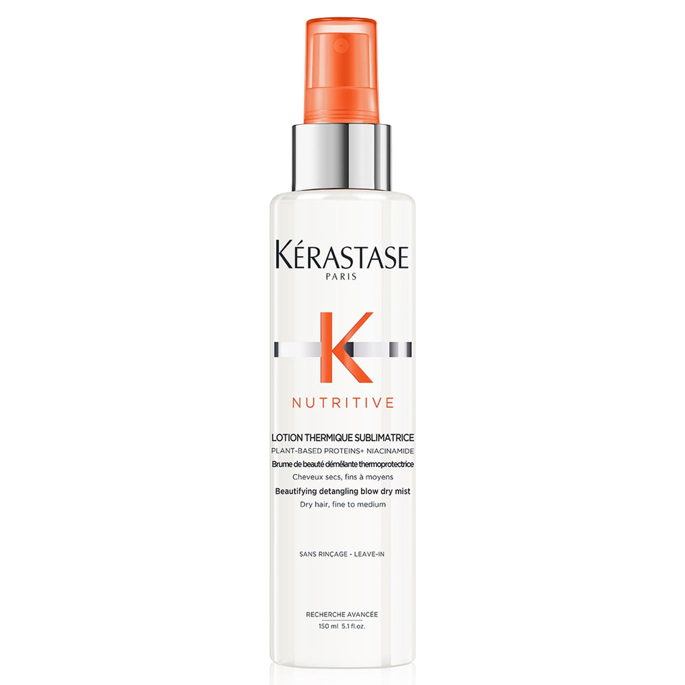 KÉRASTASE Nutritive Heat Protecting Spray bottle protects hair from heat while hydrating