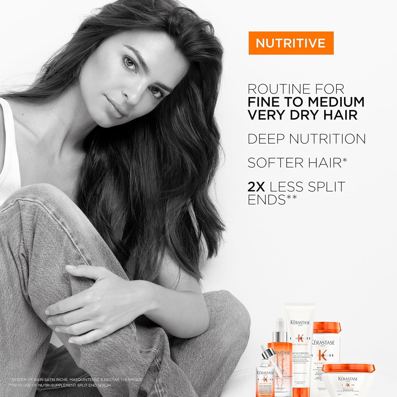 Kerastase Nutritive Split Ends Serum shown as part of a nighttime routine for hydration pairing.