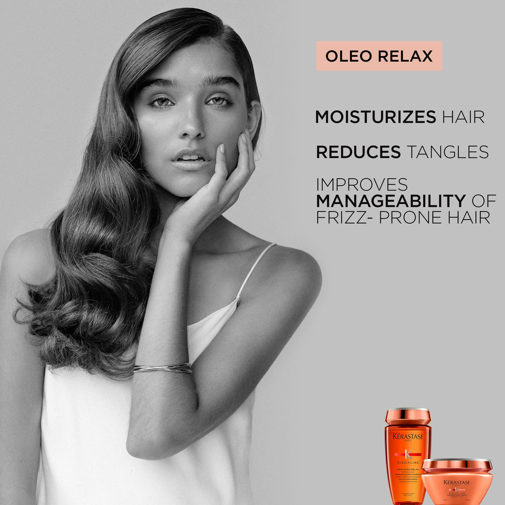 KÉRASTASE Oleo-Relax hair oil bottle focusing on humidity resistance.