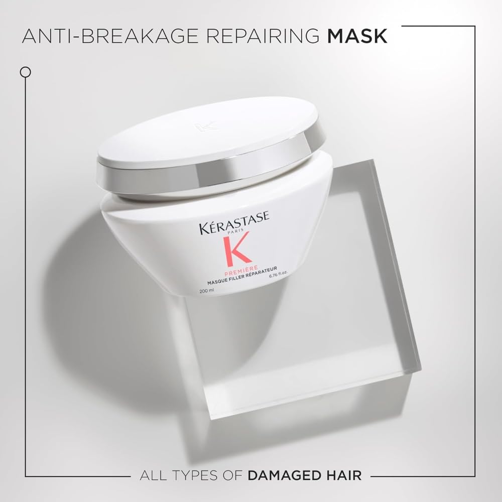KÉRASTASE Premiere anti-breakage mask close-up of cream formula for salon-grade results.