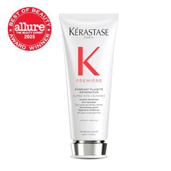 KÉRASTASE Premiere conditioner application steps show easy rinse-friendly bond repair and hydration.