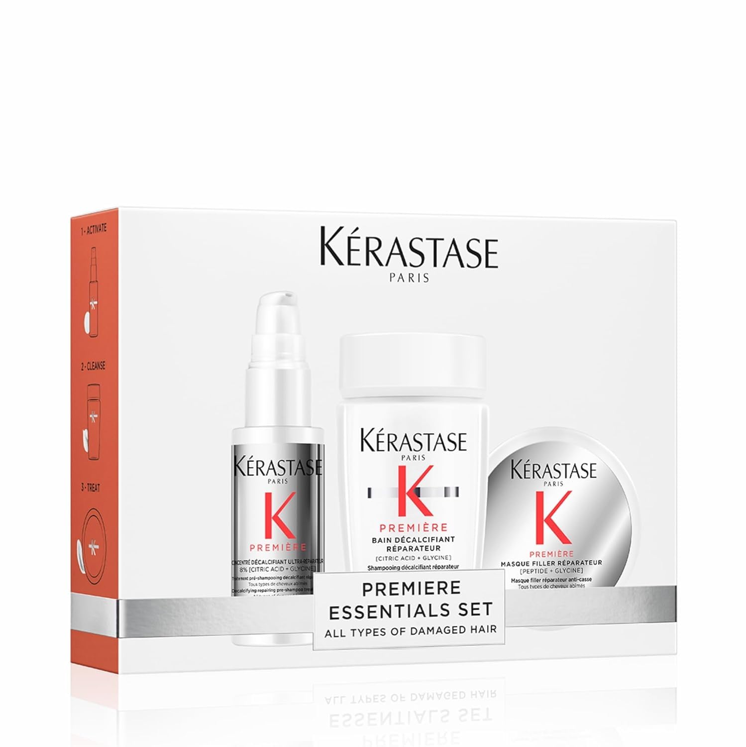 KÉRASTASE Premiere Discovery Set pre-shampoo bottle ready for calcium-removing treatment