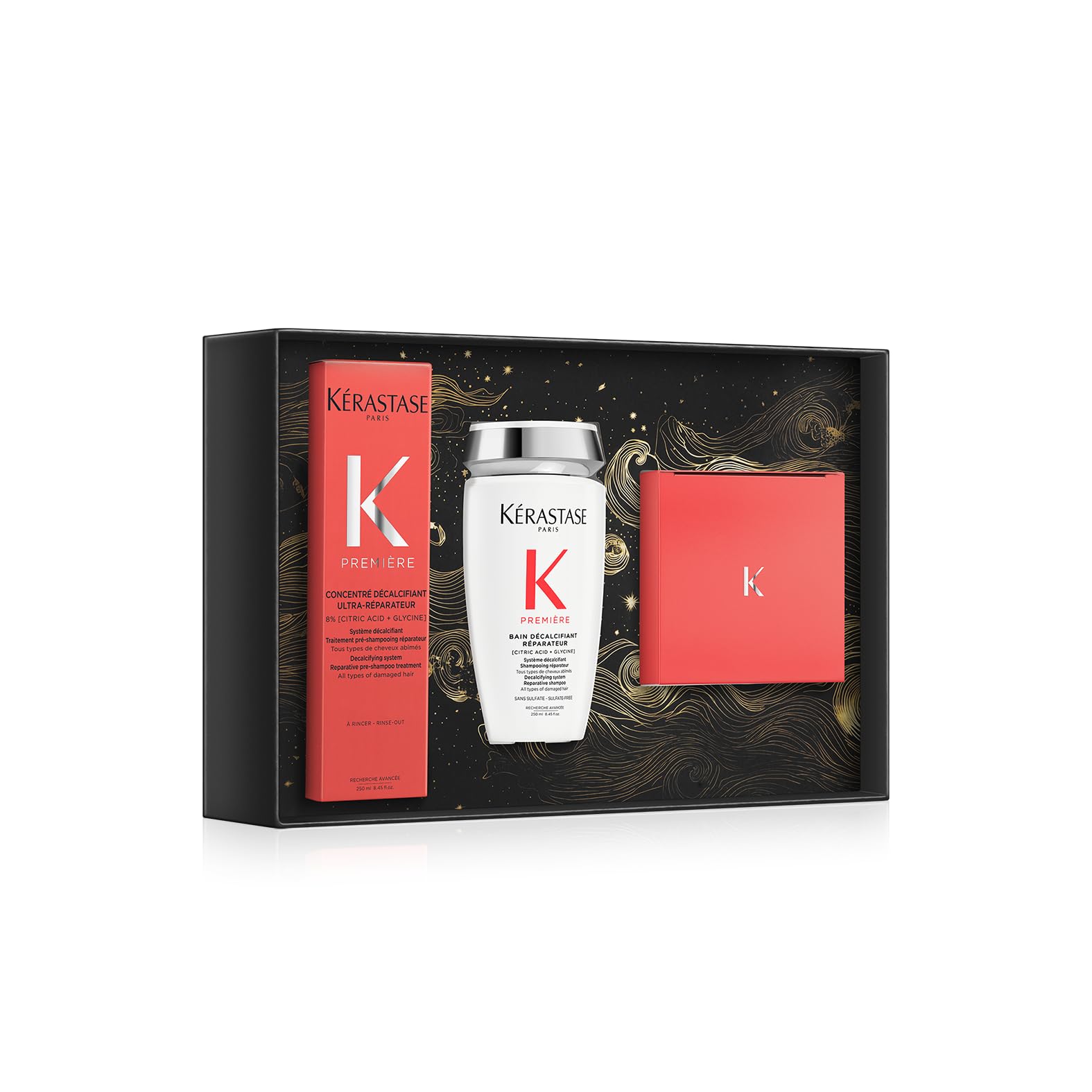 KÉRASTASE front packaging showing the three-step strengthening set for visible repair
