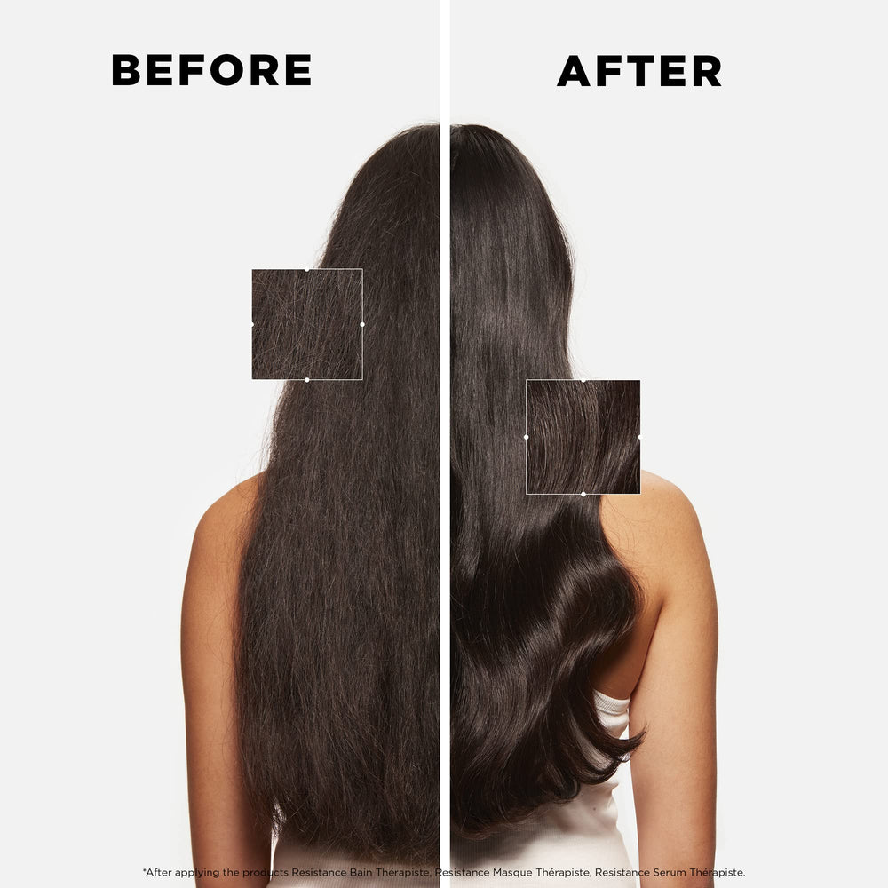 KÉRASTASE Resistance Bain Therapiste finished look with silky, revitalized hair.