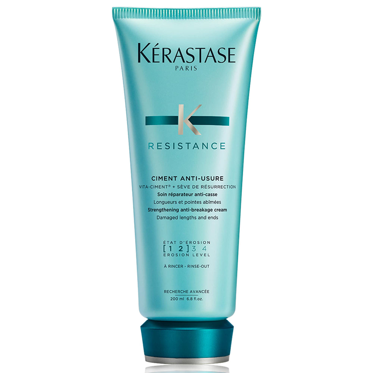 KÉRASTASE Resistance Ciment Anti-Usure packaging signals premium restorative care for damaged hair.