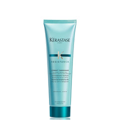 Kerastase Resistance Ciment Thermique bottle showcases heat protection up to 450F for damage-prone hair.