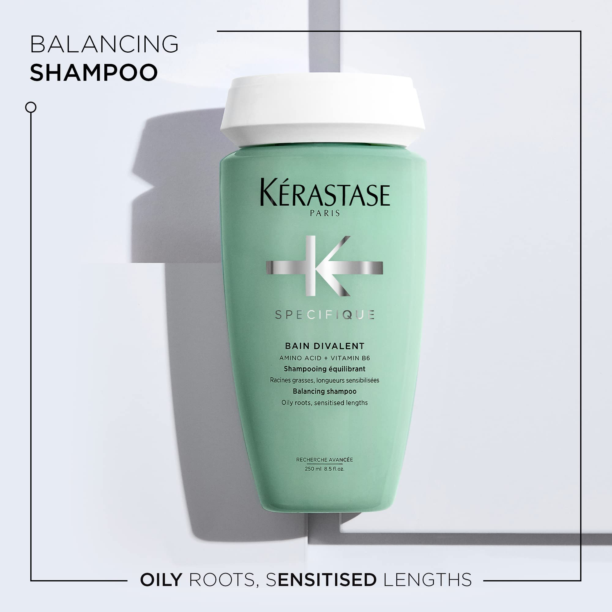KÉRASTASE Specifique Balancing Shampoo foaming action delivers gentle cleanse and soft ends.
