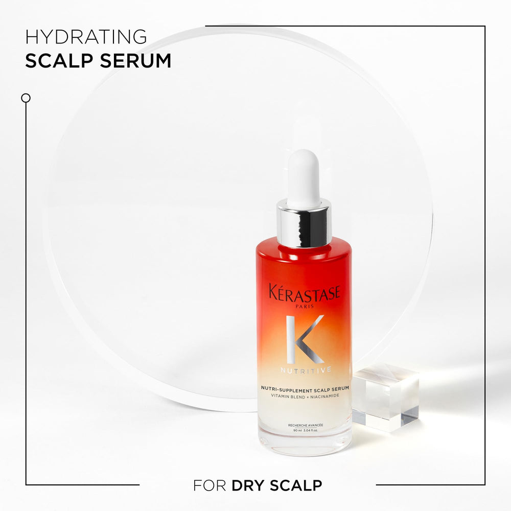 KÉRASTASE next to towel-dried hair showing size and everyday routine benefit