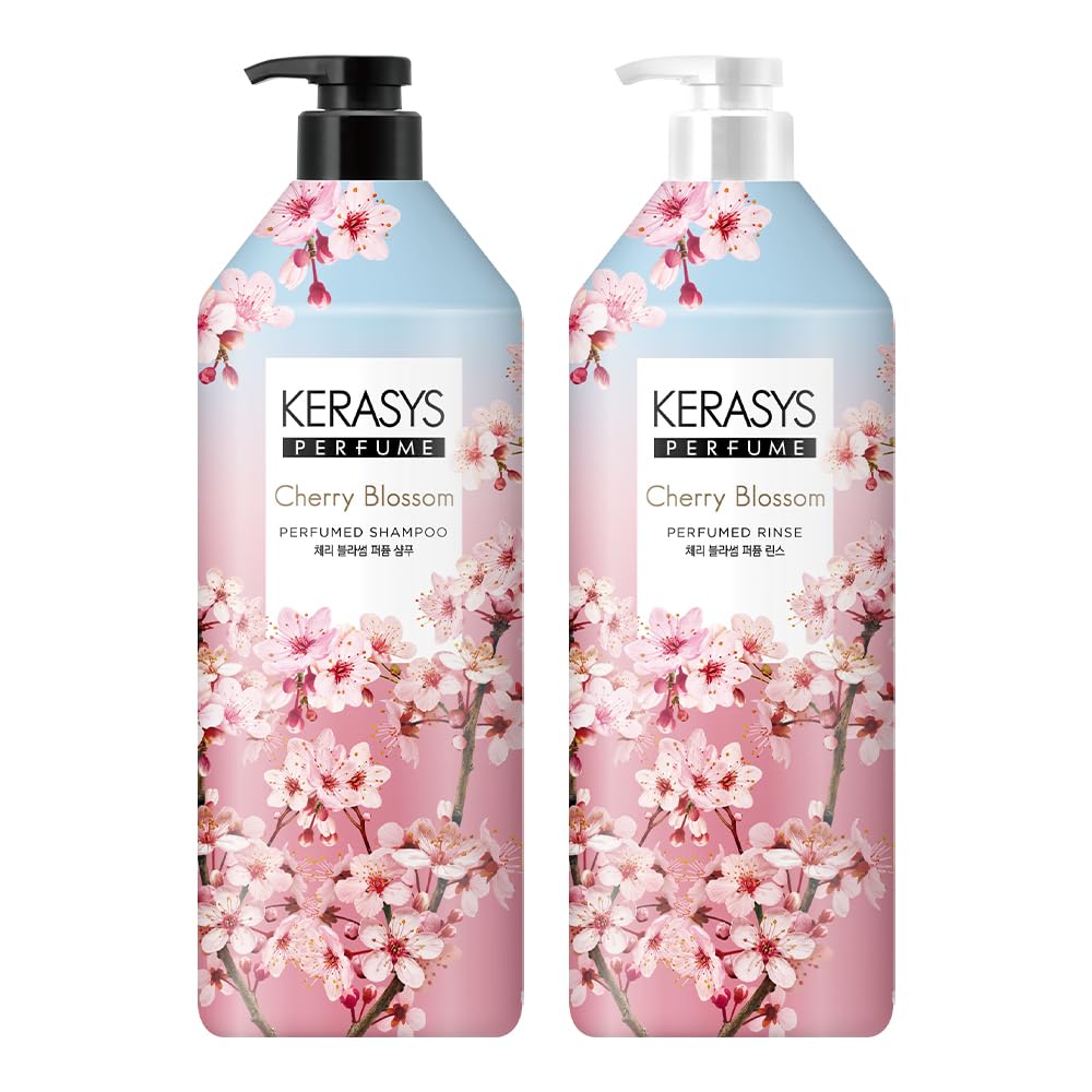 Kerasys CHERRY BLOSSOM perfumed shampoo bottle front with lingering scent
