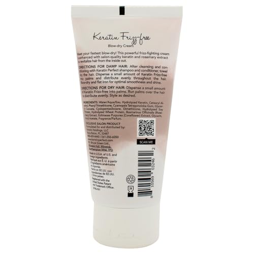 Keratin Perfect KP Frizz-free no-sulfates label visible