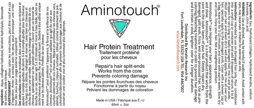 KERATIN RESEARCH Aminotouch serum pump highlights concentrated formula for quick repair and shine