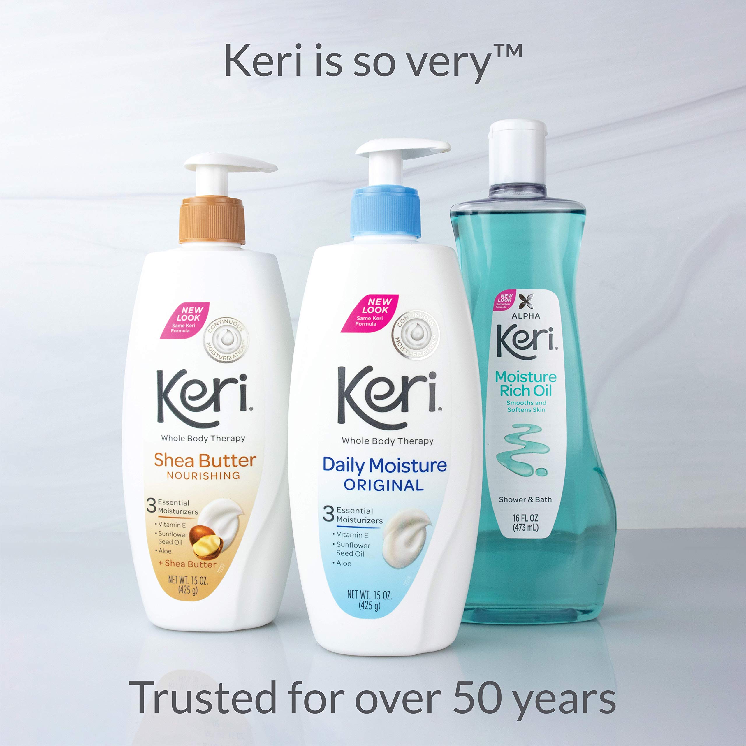 Keri Original Daily Moisture bottle label closeup aiding quick daily use identification
