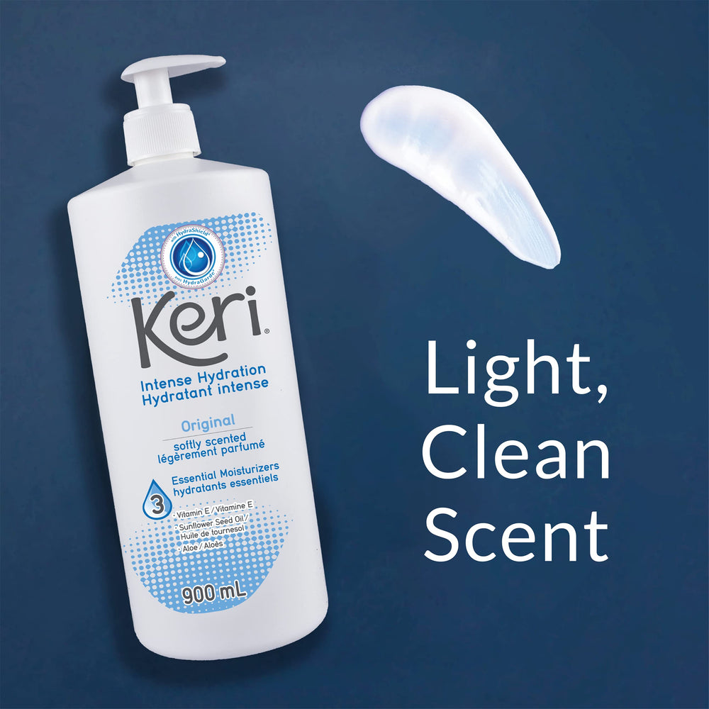 Keri Original Lotion pump application demonstrates smooth, non-greasy spread.