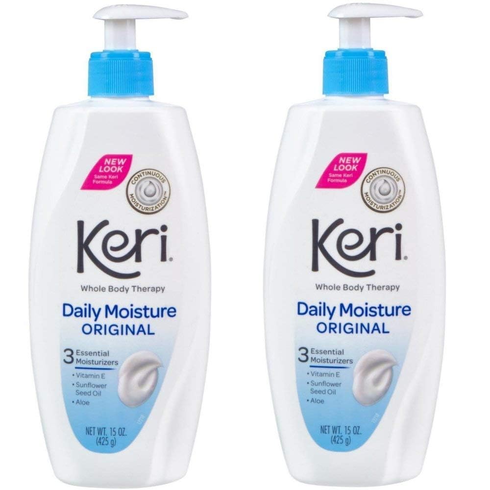 Keri Original Moisture Therapy twin-pack packaging displayed for convenient storage.