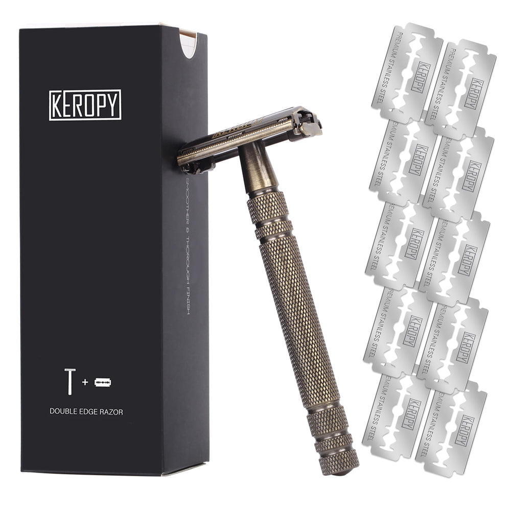 Keropy brass razor in holiday stocking display ready as a gift