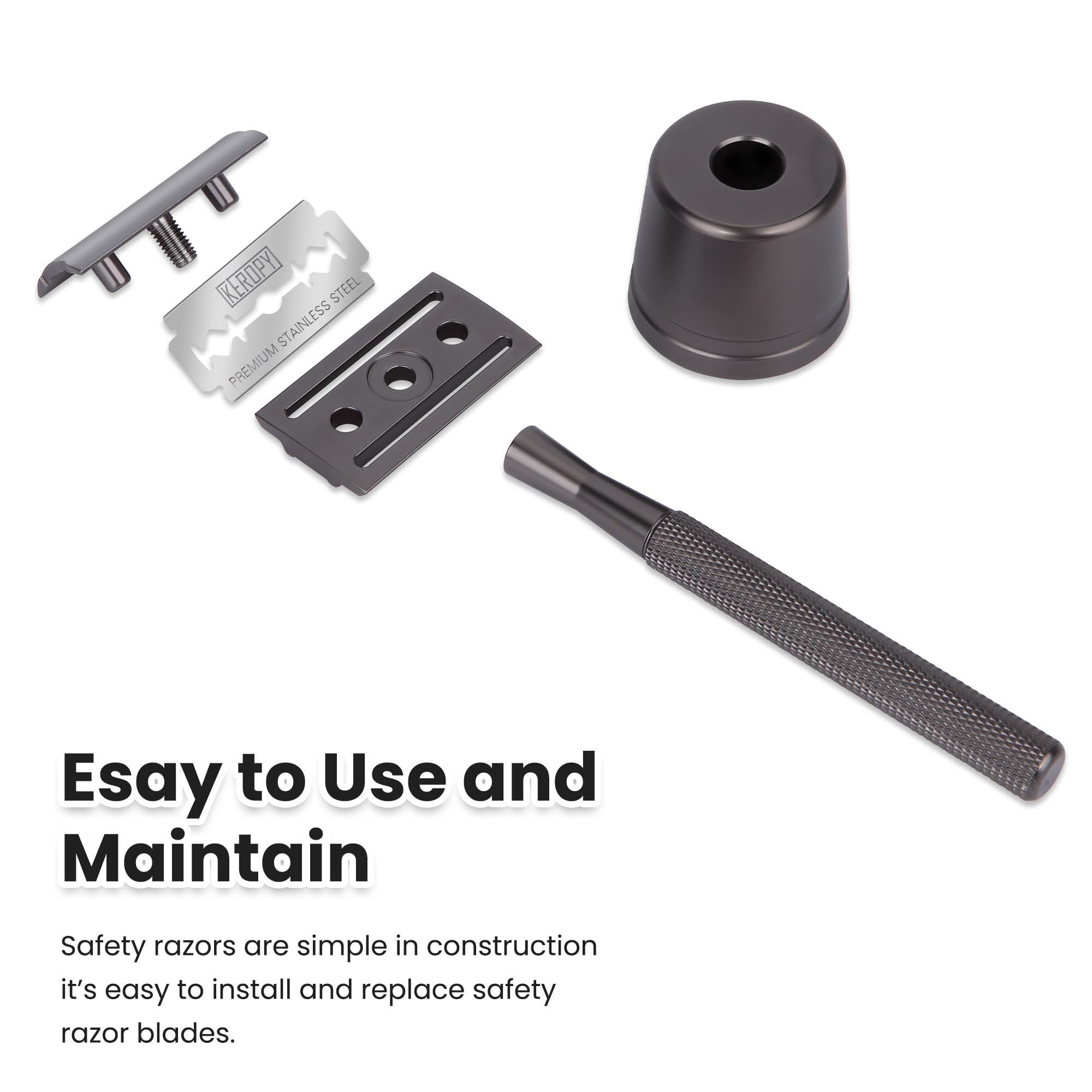 Keropy Razor Gun Black close-up, premium matte finish for comfortable shaving.
